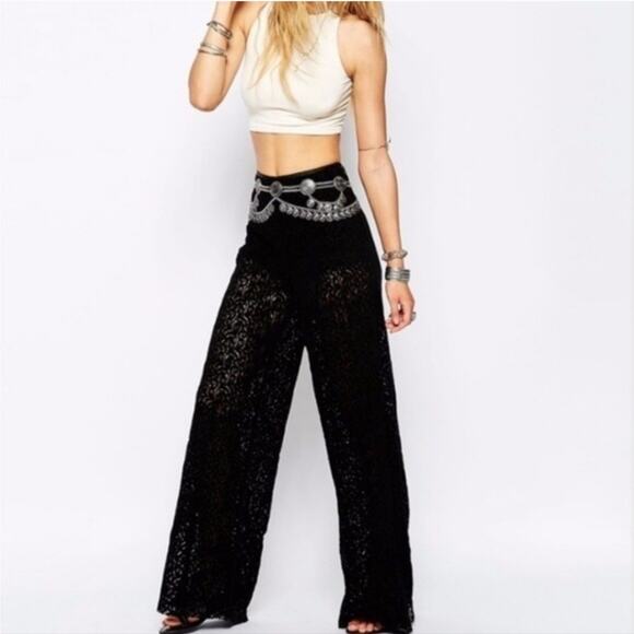 NWT Free People Black Velour Sheer Wide Leg Pants - Picture 5 of 7